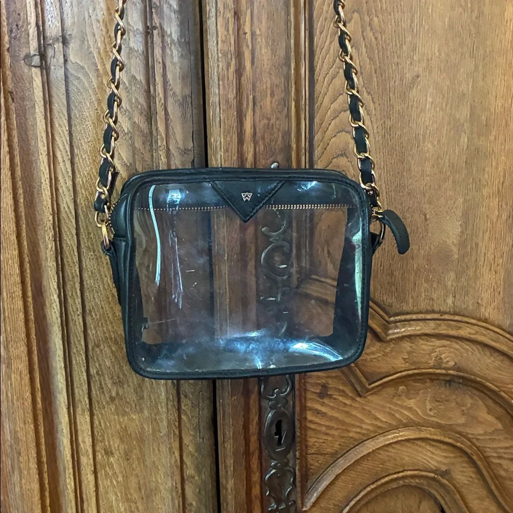 Kelly Wynne Clear “Mingle Mingle Mini” Purse Navy Real Leather Crossbody Bag